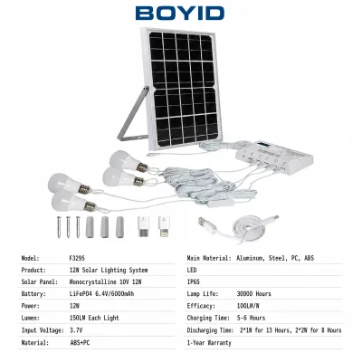 Boyid Green Energy Smart Outdoor/Indoor IP65 Waterproof LED 4-Bulb Mini Solar Panel Garden Home Auto Lighting System