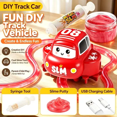 Creative DIY Slime Track Car Kids Educational Drawing Toys Automatic Following Drive Slime Car Mini Battery Powered Toy Cars