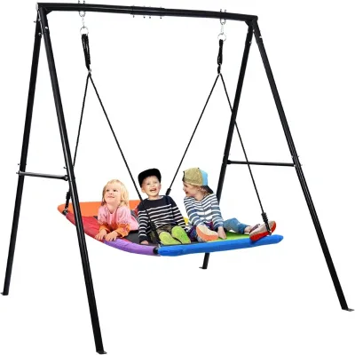 Trekassy Gel Swing Sets Backyard 440lbs Heavy Duty A-Frame Stand 60" Large Platform Outdoor Playground Park (Black Swing)