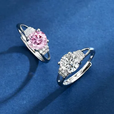 Luxury Diamond Ring Women Fashion Classic Six Prong 2 Carat Wedding Ring Couple Adjustable Finger Fashion Jewelry Ring