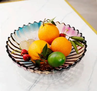 Luxury Bohemian Style 12 Inch Diameter Glass Colorful Fruit Bowl Kitchen Decor Bowl