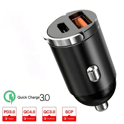 Aluminum Zinc Alloy 100W PD USB Type C Car Charger QC 3.0 4.0 Dual Port for Universal Phone Mini Fast Charging Car Adapter