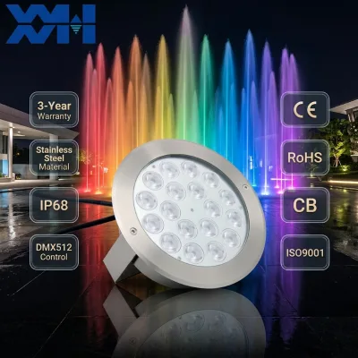 IP68 Synchronous DMX512 Control Programmable Color-Changing Fountain LED Light - DC24V Low Voltage Safety with Smart App Control