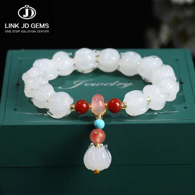 JD GEMS Men Women Lotus Buddha Beads Hand-carved Classic Art Tourism Commemorative Gift Jewelry Purple White Glass Beads