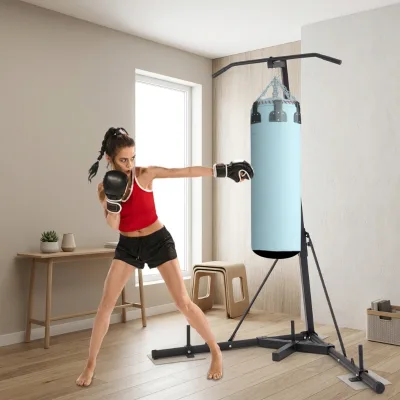 Space-saving Punching Bag Stand with Pull up Bar, Easy to Assemble Frame for Small Apartment