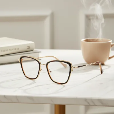 Vintage Metal & Acetate Luxury Eyeglasses Frame with Floral Metal Decoration Design Ideal for Leisure Travel and Lifestyle