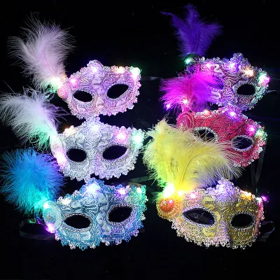 Baige Halloween PVC Carnival Princess Glow Feather Masks Painted Lace for Women Party Dance