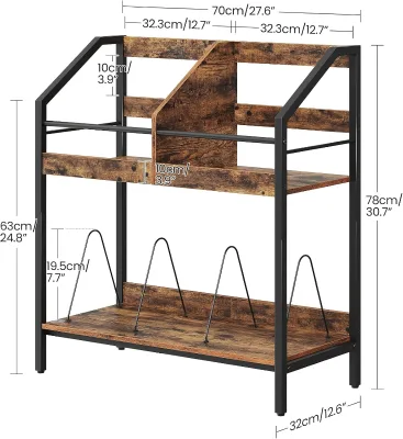 2 Tier Double Multifunction Record Storage Holder Rack with Wooden Vinyl and Wire Divider for Records CDs Books in Living Room