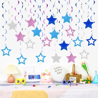 Birthday & Wedding Party Spiral Hanging Decorations Party Ribbon Ornaments Pentagram Swirl Hanging Decor