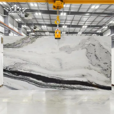 Goldtop OEM/ODM High Quality Architectural Luxury High Hardness Big Slab Cut Size Free Sample Panda White Quartzite Slabs for