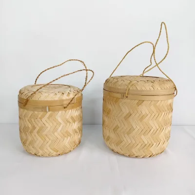 New Chinese-style Bamboo Tea Bucket Food Packaging Gift Basket Box Dragon Boat Festival Retro Portable Original Big Factory