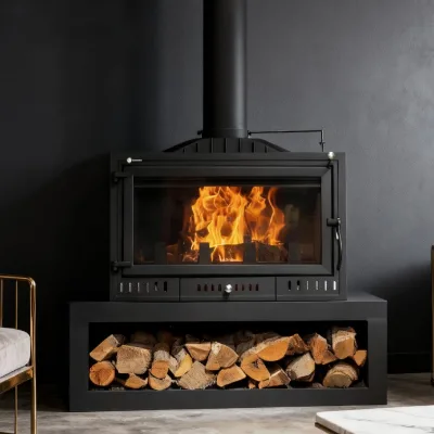 Integrated Log Storage Base for Neat Firewood Storage Cast-Iron Villa Stove Authentic Fireplace Real