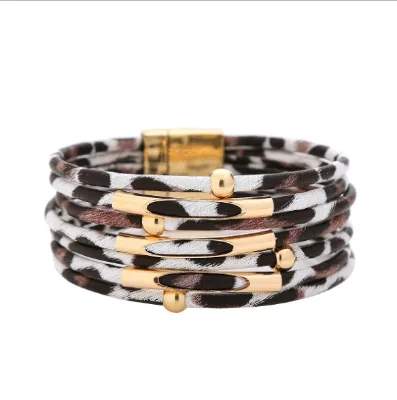 Fashionable Top Selling Leopard Print Leather Bohemian Bracelet Leather Cuff Bracelet Women