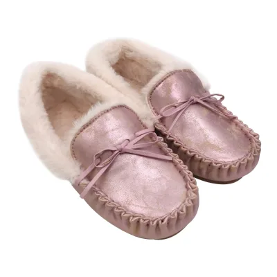 Glittering Pink House Slippers for Women Soft Faux Fur Lining with Cozy Memory Foam Ladies Slippers Moccasins