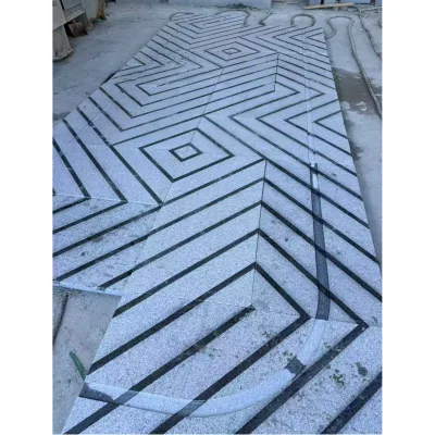 Quarry Direct Sesame White & China Black Granite Waterjet Cut Geometric Parquet Paving Stone for Villa & Square Landscape