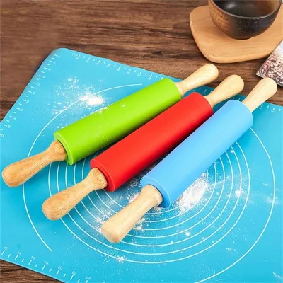 Pizza Dough Roller Pin Bamboo Rolling Round 15 Inch Guided for Cookies Silicone Embossing Stainless Steel Basic Pins Art