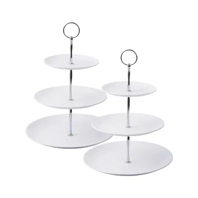 Wholesale Tapas Fruit Serving Platter Custom Restaurant Banquet Wedding Party Snack 3 Tier Plate with Sliver Stand