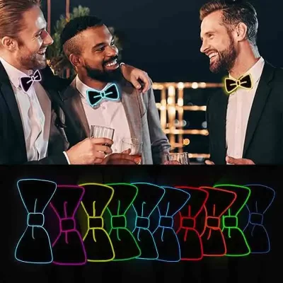 LED Light up Glow in the Dark Men's Bow Tie Luminous Plastic Necktie for Dance Birthday Wedding Party Supplies