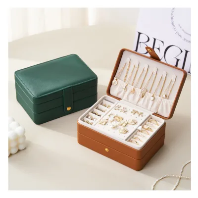 Best Selling Customized Three Layer Large Button Waterproof Pu Leather Velvet Jewelry Organizer Box with Logo