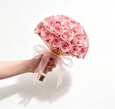Preserved Rose Bridal Bouquet with Acrylic Box Eternal Real Rose Hand Bouquet Custom Wedding Valentine Dried Flower Gift