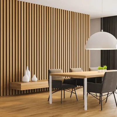 Acoustic Wood Slat Wall Panel Removable 3D Black Slat Tile for Interior for Bedroom Hall or School
