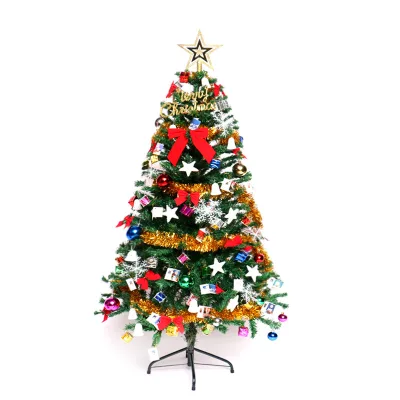Complete Decorated Artificial Christmas Tree Set with Star Topper, Bows Baubles Tinsel Full Ornament Kit Indoor Xmas Decor Tree