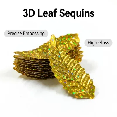 JM NO.1093 3D Leaf Sequins Embroidery Glitter 16 X 45 mm High Gloss Abrasion Resistant Loose Sequins for Garment Bags Shoes