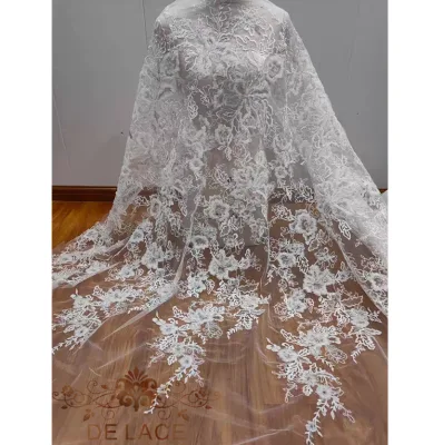 DELACE New Design Embroidered Flowers Lace Mesh Flower With Sequins Bridal Wedding Dress Lace Fabric