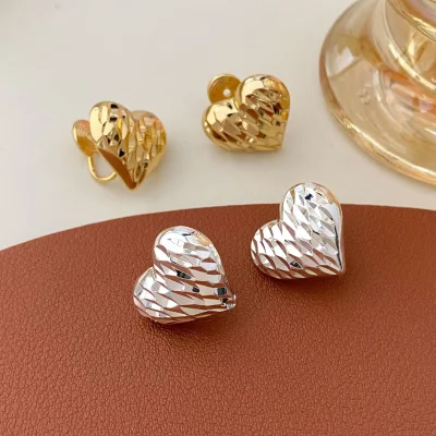 Heart Shape Textured Clip on Earrings for Women Elegant Non Pierced Jewelry for Party Daily Wear and Gifts