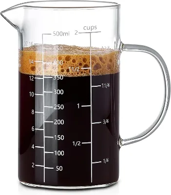 500ml/17oz High Borosilicate Glass Measuring Cup with Handle Heat Resistant Glass Measuring Pitcher with 3 Scales (ML/OZ/Cup)