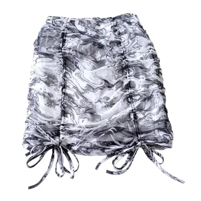 New Arrival Wrinkle Resistant Printed Chiffon Junior Girl High Waist Drawstring Skirt 12-18Y  Short Skirt Bulk Custom Logo