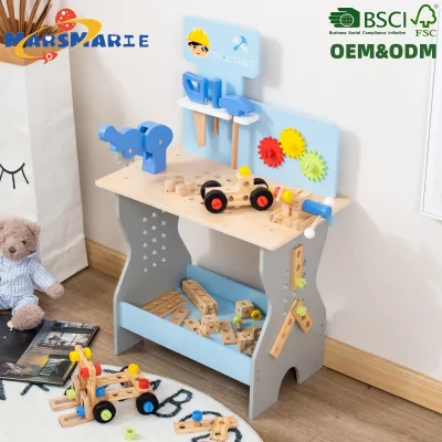 New Wooden Blue Nut Repair Tool Table Toy Unisex Kids Play House Disassembly Assembly Suit for 5-7 Years Pretend Play Preschool