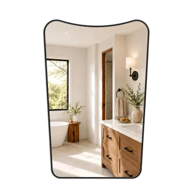 24x36inch Metal Frame Wavy Top Wall Mirror Bathroom Decorative Mirror