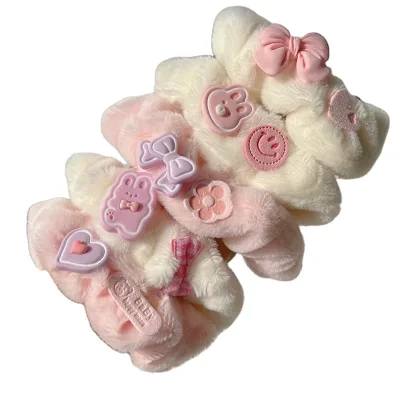 Warm Color Plush love Rabbit Ladies Large Intestine Hair Rope Female Bow Cute Standard Package Hair Accessories for Girls