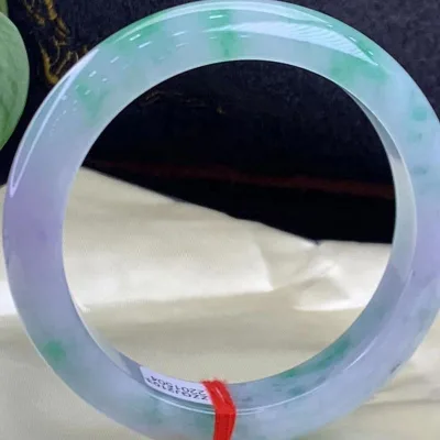 Authentic Myanmar Natural Ice Jade Bangle for Women Light Green Floating Flowers Gemstone Carved Engraving Technique