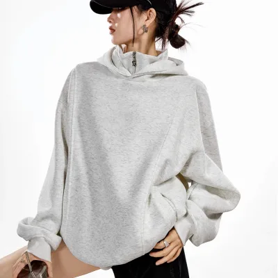 2024 New Design Custom Embroidery Pullover Hoodie 500gsm Heavyweight Puff Printing Blank Zip up Turtle Collar Hoodie Women
