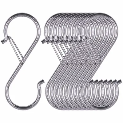 Heavy Duty Metal S-Shaped Hook with Safety Buckle Rustproof for Clothes Bags Pots Hanging Hook