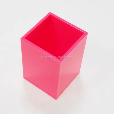 HuiSen Desk Office Storage Pen Holder Promotional Simple Colorful Square Pink Acrylic  Cute Pencil Holder
