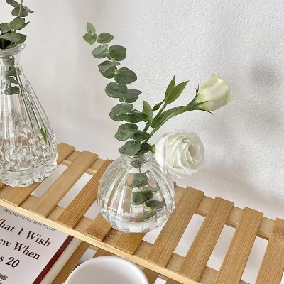 Creative Embossed Glass Mini Transparent Vase Vintage Transparent Hydroponic Flower Vase Home Living Room Glass Vase
