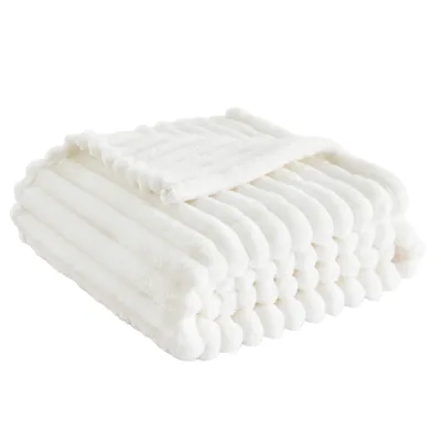 Giftable Baer Europe Striped Knitted Throw Blanket 100% Polyester Cream White King Size Soft Warm Cozy Four Seasons Use