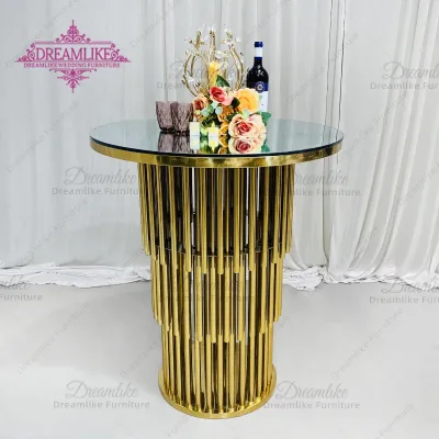 Cocktail Bar Base Round Portable Bar Cocktail Table Gold Glass Stainless Steel Metal Pedestal Durable