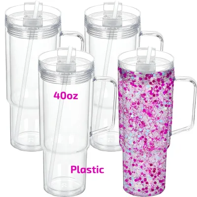 Custom 40oz Double Wall Snow Globe Tumbler BPA Free Plastic Straw Type Travel Tumbler Reusable Lid Handle Cute Cartoon Design