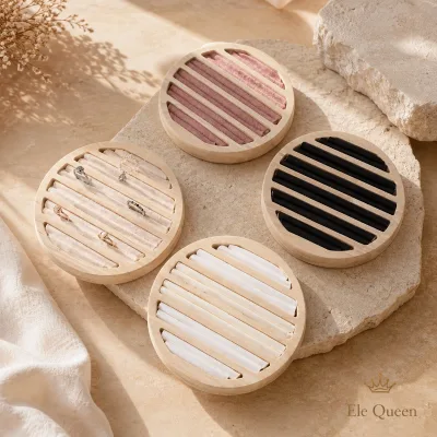 Round Multi Slot Ring Display Stand with Wooden Frame and Velvet Cushion for Jewelry Boutique Display