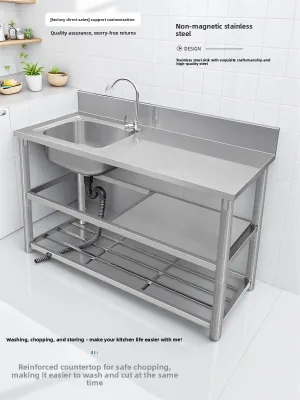 Stainless Steel Single Bowl Rectangular Sink Countertop Integrated Cabinet Vegetable Washing Basin Household Kitchen Dishwashing