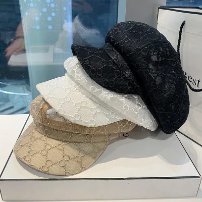 Women Embroidered Lace Octagonal Hat Breathable Gatsby Cabbie Beret Hat