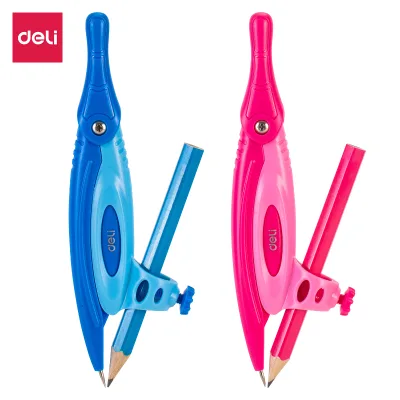 Deli EG20102 Compas with Pencil Blue/Red Precise Drafting PP Box for Easy Storage Safe Tip Cap Anti slip Handle