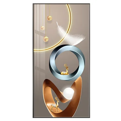 Abstract Geometry Feather Leaf Light Luxury Canvas Painting Deer Decorative Wall Art Golden Living Room Bedroom Decor Cuadros
