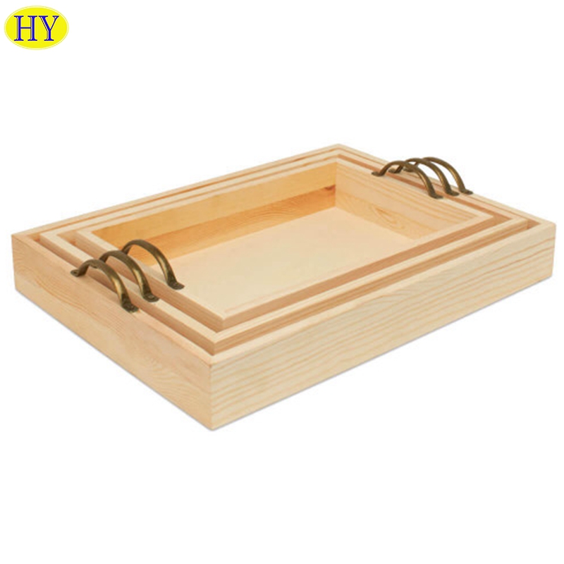 Ecofriendly Wood Office Food Organizer Nesting Trays Handmade White Wooden Serving Tray with Handle