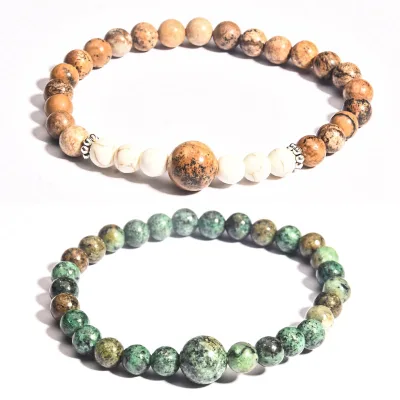 Old Fashion DIY Agate & African Turquoise Bracelet 6mm-10mm Yoga & Wedding Party Jewelry Charm Gift
