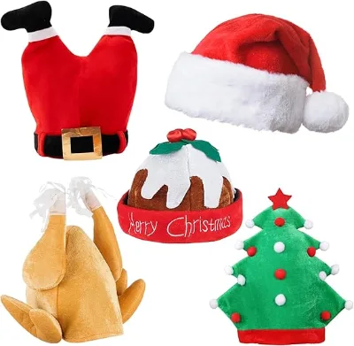 Christmas Festival Hats Pack Contains Santa Caps Turkey Hat Adult Pudding Hat Adult Christmas Tree Cap
